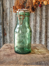 Load image into Gallery viewer, Antique L’Idéale French Canning Jar – Hand-Blown Green Glass