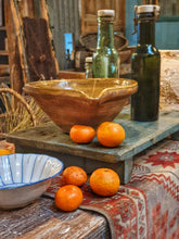 Load image into Gallery viewer, Antique French Terracotta Bowl c. 1700s - Olive Green Glazed Rustic Dairy Bowl