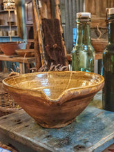 Load image into Gallery viewer, Antique French Terracotta Bowl c. 1700s - Olive Green Glazed Rustic Dairy Bowl