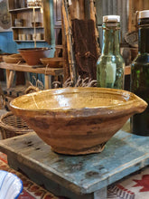 Load image into Gallery viewer, Antique French Terracotta Bowl c. 1700s - Olive Green Glazed Rustic Dairy Bowl