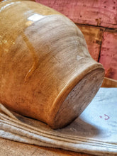 Load image into Gallery viewer, Antique French Confit Pot country  Rustic Farmhouse Pottery 19th century sitting on farmhouse table with red roses and french linen to the front dusty gems interiors nantwich