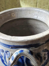 Load image into Gallery viewer, Ceramic pot with blue decorative elements on a wooden surface