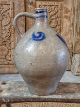 Load image into Gallery viewer, Antique French Betschdorf Flagon – Large 19th Century Salt Glazed Flagon with Blue Floral Detail