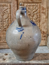 Load image into Gallery viewer, Antique French Betschdorf Flagon – Large 19th Century Salt Glazed Flagon with Blue Floral Detail