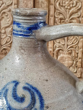 Load image into Gallery viewer, Antique French Betschdorf Flagon – Large 19th Century Salt Glazed Flagon with Blue Floral Detail