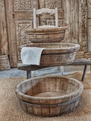 Antique Chinese Elm Wash Bowl – Rustic Patina, Coastal or Scandi Style