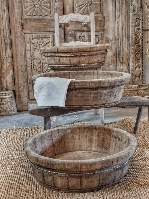 Antique Chinese Elm Wash Bowl – Rustic Patina, Coastal or Scandi Style