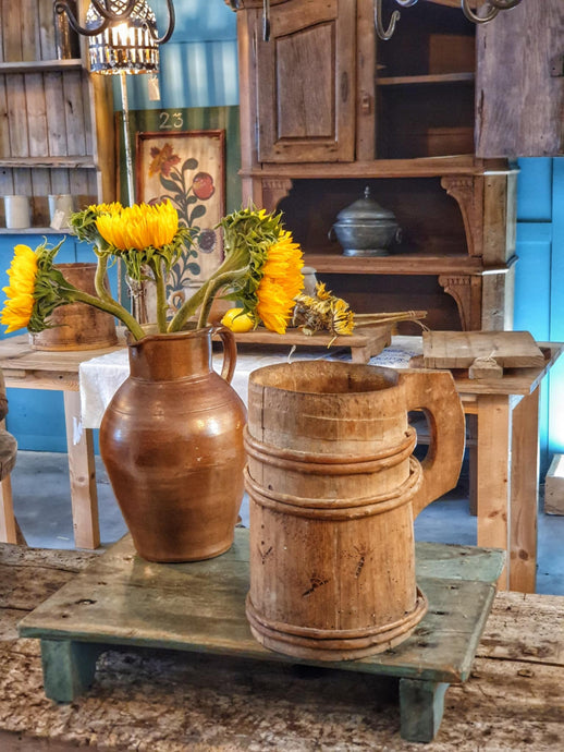 Antique Swedish Coopered Pitcher - 19th Century Rustic Wood Jug
