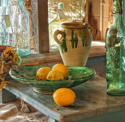 Rare Antique Moroccan Tamegroute Couscous Bowl With Green Drippy Glaze