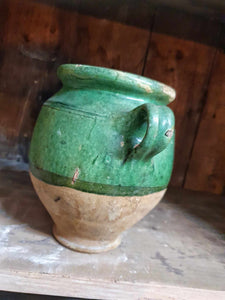 French Antique Confit pot Green Glaze