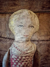 Load image into Gallery viewer, Antique Late Victorian Printed Cloth Girl Doll - Straw Filled Cloth Doll c.1890–1910