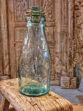 Load image into Gallery viewer, Antique La Lorraine Aqua Glass Storage Bottle - 1890s Rustic Farmhouse