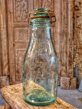 Load image into Gallery viewer, Antique La Lorraine Aqua Glass Storage Bottle - 1890s Rustic Farmhouse