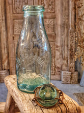 Load image into Gallery viewer, Antique La Lorraine Aqua Glass Storage Bottle - 1890s Rustic Farmhouse