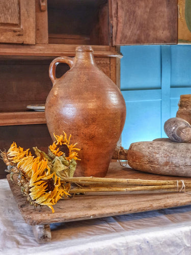 18th Century French Salt Glazed Flagon – Rustic Terracotta Country Farmhouse Antique Pottery