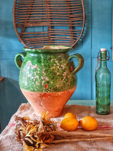 Load image into Gallery viewer, Antique French Castelnaudary Confit Pot Gteen Glazed  "Working Stiff"
