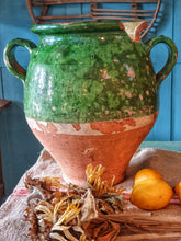 Load image into Gallery viewer, Antique French Castelnaudary Confit Pot Gteen Glazed  "Working Stiff"