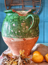 Load image into Gallery viewer, Antique French Castelnaudary Confit Pot Gteen Glazed  "Working Stiff"