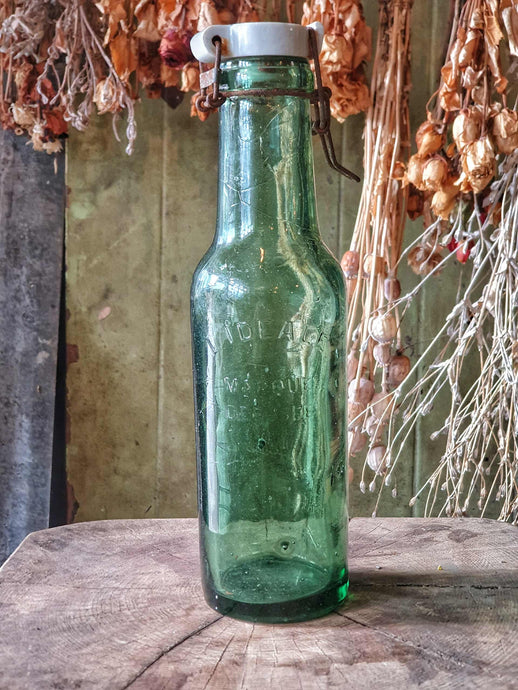 Rare Antique French L'Idéale Canning Jar c. 1880 - Tall Green Glass Cylinder Style