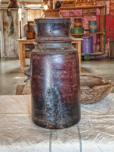 Antique Himachal Milk Pot with Iron Repairs – Primitive Farmhouse Decor