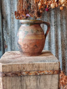 Antique Hungarian  Farmhouse Terracotta Jug - Rustic Pitcher