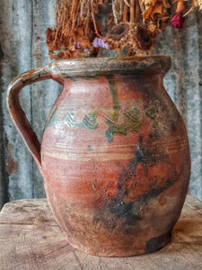 Antique Hungarian  Farmhouse Terracotta Jug - Rustic Pitcher