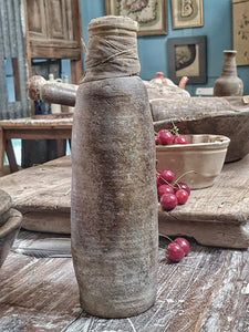 Rustic Antique French Cider Bottle – 19th Century Terracotta Bouteille Longue