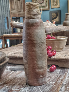 Rustic Antique French Cider Bottle – 19th Century Terracotta Bouteille Longue