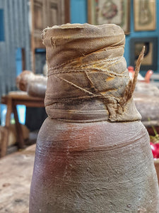 Rustic Antique French Cider Bottle – 19th Century Terracotta Bouteille Longue