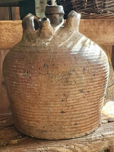 Rustic Antique French Walnut Oil Jar - 18th/19th Century Farmhouse Pottery