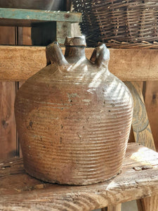 Rustic Antique French Walnut Oil Jar - 18th/19th Century Farmhouse Pottery