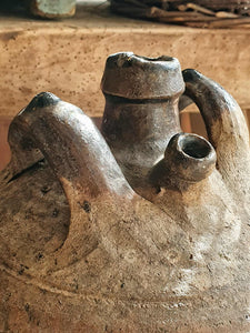 Rustic Antique French Walnut Oil Jar - 18th/19th Century Farmhouse Pottery