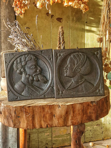 Pair of Antique Carved Oak Portrait Plaques (c. 1880–1900) | German Renaissance Revival