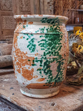 Load image into Gallery viewer, 19th Century French Jaspe Milk Jug – Rustic Pyrenean Pottery with Green Splatter Glaze