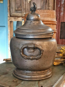 Rustic Antique French 19th Century Pewter Tureen With A Delightful Dolphin Finial.
