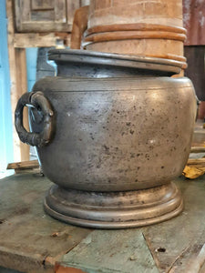 Rustic Antique French 19th Century Pewter Tureen With A Delightful Dolphin Finial.