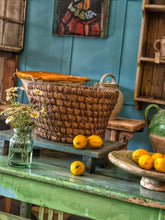 Load image into Gallery viewer, French Rye Straw Farm Basket - Large Antique Handmade Harvest Basket - c.1880–1900