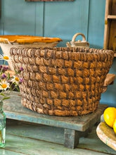 Load image into Gallery viewer, French Rye Straw Farm Basket - Large Antique Handmade Harvest Basket - c.1880–1900