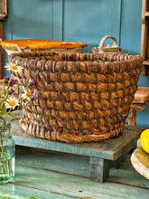 Load image into Gallery viewer, French Rye Straw Farm Basket - Large Antique Handmade Harvest Basket - c.1880–1900