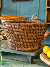 Load image into Gallery viewer, French Rye Straw Farm Basket - Large Antique Handmade Harvest Basket - c.1880–1900