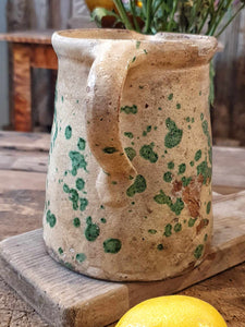 Antique French Milk Jug with Green Splatter Glaze