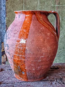 19th-Century French Terracotta Jug with Dribble Glaze