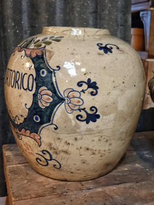 19th-Century Deruta Italian Faience “Portorico” Tobacco Jar 1890 - Hand-Painted Maiolica