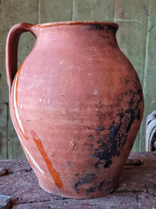 19th-Century French Terracotta Jug with Dribble Glaze