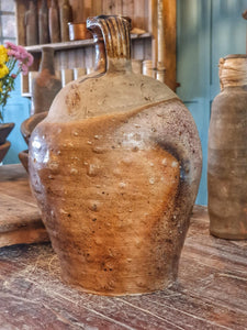 Antique French Walnut Oil Jar – Primitive Country Terracotta Pot with Brown Dribble Glaze