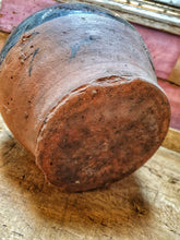 Load image into Gallery viewer, Antique Welsh Buckley Black Pottery Jug Rustic vernacular North wales flintshire jug sitting ontop of swedish painted marrage chest with french vintage linen in the background on french farmhouse rustic shelving in the dusty Gems interiors shop