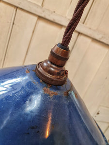 Vintage French country kitchen Blue Enamel Pendant Light with brown 3 core braided flex in french country kitchen period lighting dusty gems interiors nantwich