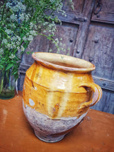 Load image into Gallery viewer, Antique French Country  Confit pot 19th century Rustic Farmhouse mustard glaze  wabi sabi dusty gems interiors nantwich 
