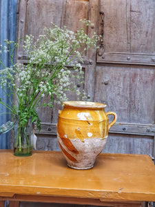 Antique French Country  Confit pot 19th century Rustic Farmhouse mustard glaze  wabi sabi dusty gems interiors nantwich 