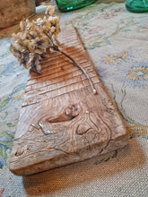 Load image into Gallery viewer, Antique Elm Wash Board Rustic Cutting Board Trivet French country  sitting on antique frnch hand blocked Linen dusty gems interiors nantwich 